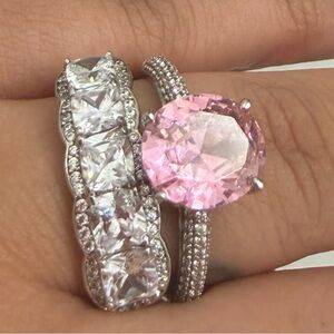 ITALO JEWELRY Elegant SS pink and white sapphire wedding set